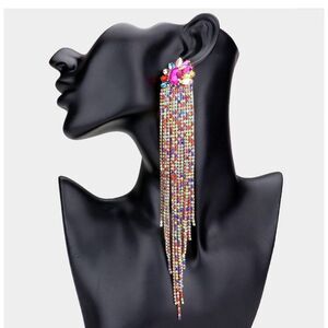NEW Encour 8” AB multi color  fringe earrings. Special event